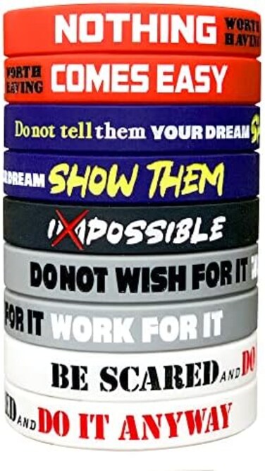 RUANJAI 12-Pack Motivational Wristband Rubber Silicone with Inspirational Messages - Unisex Adult Size Bracelets Women Men Teens.