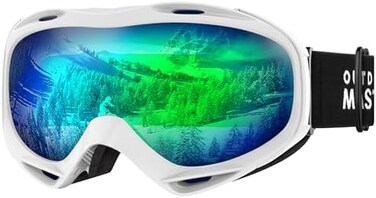 نظارات التزلج OutdoorMaster OTG - نظارات تزلج/تزلج على الجليد فوق النظارات للرجال والنساء والشباب - حماية 100% من الأشعة فوق البنفسجية (إطار باندا، عدسة رمادية بنسبة نفاذية الضوء 17% مع عدسة خضراء كام