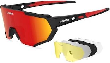 X-TIGER Polarized Sports Sunglasses with 3 or 5 Interchangeable Lenses,Mens Womens Cycling Glasses,Baseball Running Fishing Golf Driving Sunglasses.