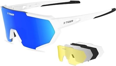 X-TIGER Polarized Sports Sunglasses with 3 or 5 Interchangeable Lenses,Mens Womens Cycling Glasses,Baseball Running Fishing Golf Driving Sunglasses.