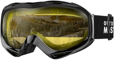 نظارات التزلج OutdoorMaster OTG - نظارات تزلج/تزلج على الجليد فوق النظارات للرجال والنساء والشباب - حماية 100% من الأشعة فوق البنفسجية (إطار أسود، عدسة صفراء بنسبة نفاذية الضوء 84%).