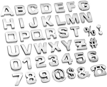 Lamoutor 43Pcs Car Emblem Letters Sticker DIY 3D Chrome Number Symbol Badge Decal.