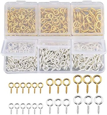 TOYMIS 400 Pieces Screw Pins Small Eye Pin Pendants for DIY Crafts Jewellery Making Results Supplies (Gold and Platinum, 3 Different Sizes.