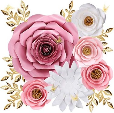 Pardecor Paper Flowers Decorations for Wall, Large 3D Artificial Fake Flower Wall Decor Baby Girl Boy Nursery Room, Bridal Shower, Wedding Centerpiece, Party Backdrop.