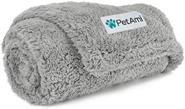 PetAmi Fluffy Waterproof Dog Blanket for Small Medium Dogs, Soft Warm Pet Sherpa Throw Pee Proof Couch Cover, Reversible Cat Puppy Bed Blanket Sofa Protector, Plush Washable Pad (Light Grey, 29x40.