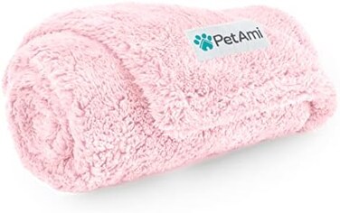 بطانية PetAmi الرقيقة المقاومة للماء للكلاب الصغيرة والمتوسطة، غطاء أريكة ناعم ودافئ من صوف الشيربا مقاوم للبول، بطانية سرير قابلة للعكس للقطط والجراء، وسادة قطيفة قابلة للغسل (وردي فاتح، 29 × 40).