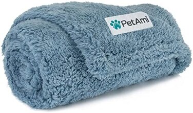 PetAmi Fluffy Waterproof Dog Blanket for Small Medium Dogs, Soft Warm Pet Sherpa Throw Pee Proof Couch Cover, Reversible Cat Puppy Bed Blanket Sofa Protector, Plush Washable Pad (Dusty Blue, 24x32.