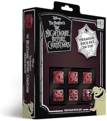 USAOPOLY Nightmare Before Christmas Premium Dice SetCollectible d6 DiceRedBlack Custom Dice with Collectible Tin CaseOfficially Licensed Disney 6-Sided Dice (AC004-291-002000-12.