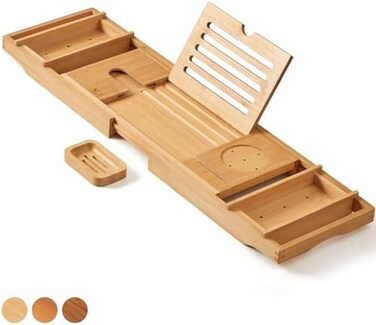XcE Bathtub Caddy Tray (Natural- Bamboo Wood Bath Tray and Bath Caddy for a Home Spa Experience.