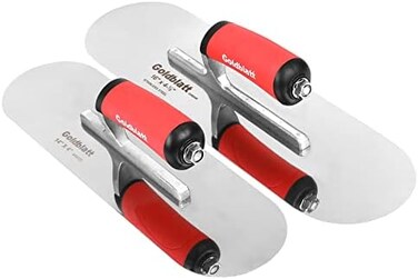 Goldblatt 2 Pieces Pool Trowel Stainless Steel with Soft Grip Handle, Includes 16'' x 4-1/2''14'' x 4'' Finishing Trowels Set, Lightweight Alloy Mounting, Round End.