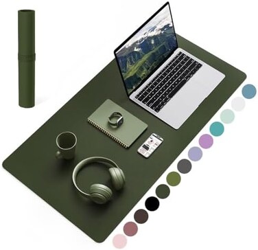 YSAGi Non-Slip Desk Pad,Mouse Pad,Waterproof PVC Leather Desk Table Protector,Ultra Thin Large Desk Blotter, Easy Clean Laptop Desk Writing Mat for Office Work/Home/Decor(Olive Green, 31. 5" x 15. 7".
