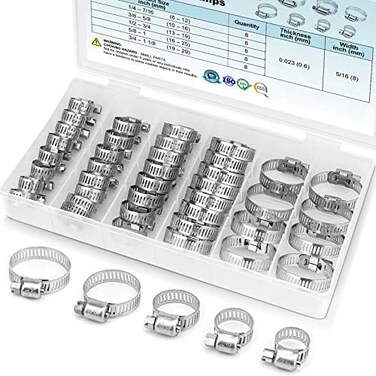 TICONN 40PCS Hose Clamp Set - 1/4''&ndash;1-1/8'' 304 Stainless Steel Worm Gear Hose Clamps for Pipe, Intercooler, Plumbing, Tube and Fuel Line.