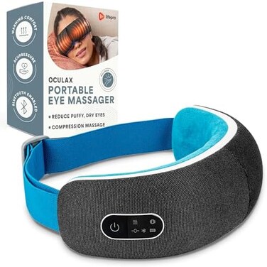 Lifepro Portable Eye Massager with HeatVibration - FSA/HSA Eligible Rechargeable Heated Migraine Mask with Bluetooth Music - 4 Soothing Modes for Compression Massage to Help Reduce PuffyDry Eyes.