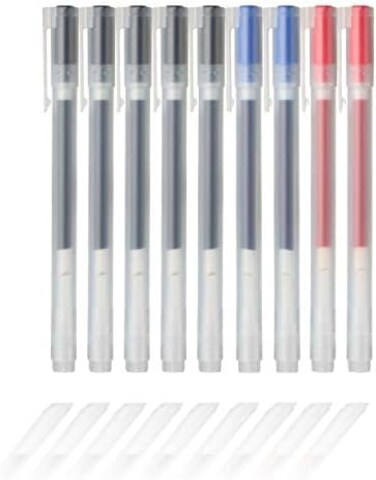 MUJI Gel Ink Ballpoint Pens 0. 38mm Set of 9 Pack (5 Black 2 Blue 2 Red.