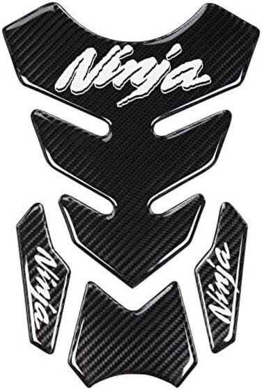 REVSOSTAR 5D Real Carbon Fiber Chrome Decal Sticker Vinyl Decal Emblem Protection Gas Tank Pad for Ninja 250 300 All Series with Keychain.