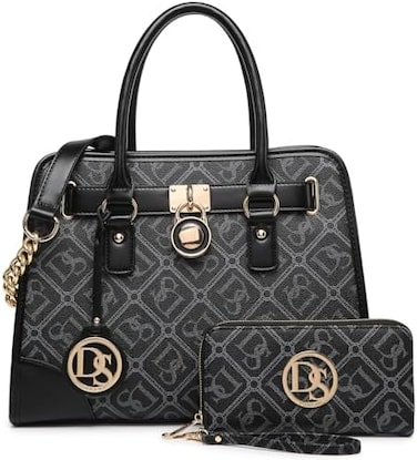 Dasein Women Handbags Top Handle Satchel Purse Shoulder Bag Hobo Bag Work Bag Set 2pcs (DS Black.