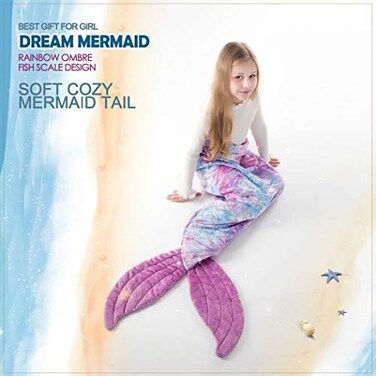 COSUSKET Mermaid Tail Blanket, Mermaid Blanket for Girls, All Seasons Toddler Mermaid Tails Sleeping Bags for Girls, Rainbow Plush Soft Premium Microfiber Colorful Fish Scale Design Snuggle Blanket.