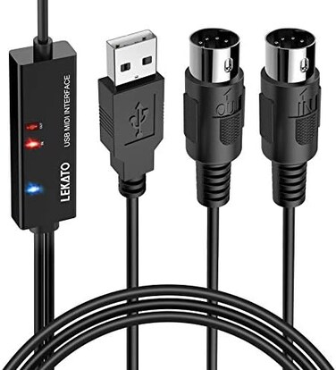 LEKATO USB MIDI Cable, MIDI to USB Cable 6. 5Ft with InputOutput Connecting with Keyboard, Synthesizer for EditingRecording, Midi to USB for Laptop Computer Windows and Mac.