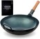 YOSUKATA Blue Round Bottom Wok Pan &ndash; 14" Woks and Stir Fry Pans - Chinese Hammered Pow Wok Carbon Steel Wok - Traditional Chinese Japanese Woks - Blue Steel Wok (14", Blue.