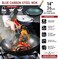 YOSUKATA Blue Round Bottom Wok Pan &ndash; 14" Woks and Stir Fry Pans - Chinese Hammered Pow Wok Carbon Steel Wok - Traditional Chinese Japanese Woks - Blue Steel Wok (14", Blue.