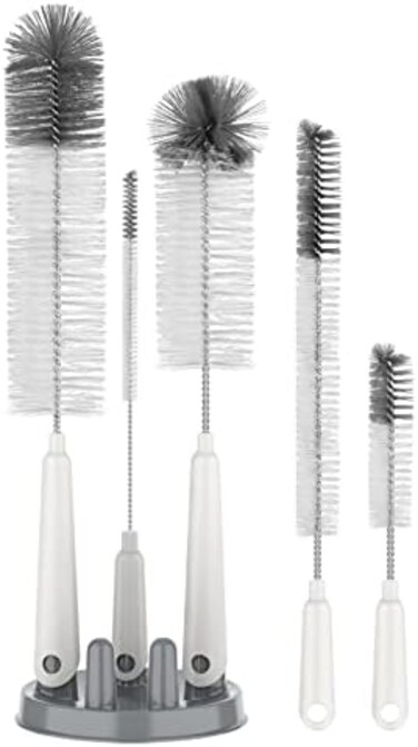 MR.SIGA MR. SIGA 5 Pack Bottle Brush Cleaning Set with Storage Holder, Cleaning Brushes for Long Narrow Neck Bottles, Water Bottles, Baby Bottles, Tumblers, Drinking Glasses, Strews.