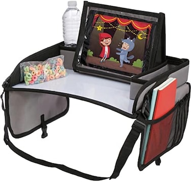 Lusso Gear Lap Tray for Toddler and kids, Table Tray for Travel, Car Seat, Airplane, Desk Essential Accessories and Road Trip Activities (Gray.