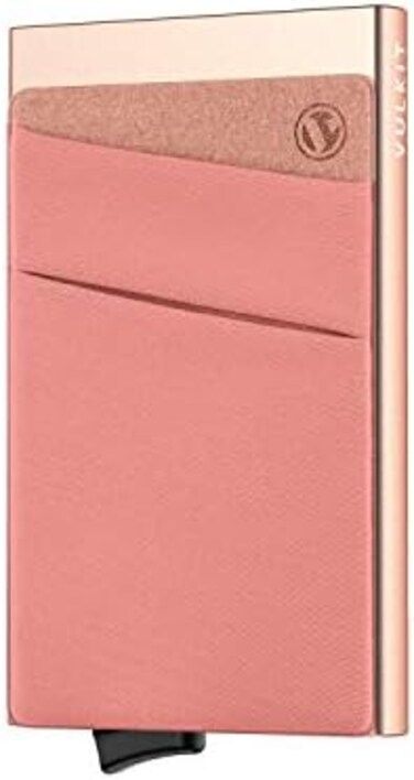 VULKIT Card Holder with Money Pocket Pop Up Wallet RFID Blocking Slim Metal Bank Card Case Holds.