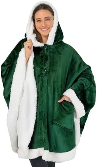 PAVILIA Angel Wrap Hooded Blanket, Wearable Blanket Women, Cozy Poncho Wrap Throw for Adult, Plush Sherpa Fleece Cape Shawl.