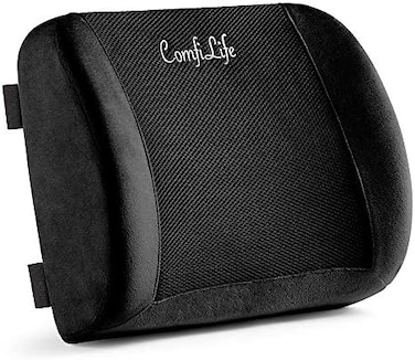 ComfiLife Lumbar Support Back Pillow Office Chair and Car Seat Cushion - Memory Foam with Adjustable Strap and Breathable 3D Mesh (Black.