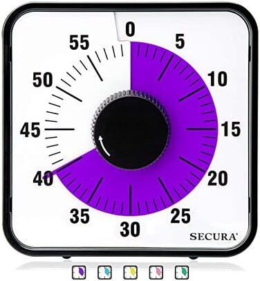Secura 60-Minute Visual Countdown Timer, 7. 5-Inch Oversize Classroom Visual Timer for Kids and Adults, Durable Mechanical Kitchen Timer Clock with Magnetic Backing (Purple.