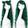 EVLYNN Wigs With Bangs Ombre Dark Green Wig Long Loose Wavy Curly Hair Synthetic Fiber Glueless Dark Root No Lace Wig For Women.
