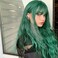EVLYNN Wigs With Bangs Ombre Dark Green Wig Long Loose Wavy Curly Hair Synthetic Fiber Glueless Dark Root No Lace Wig For Women.