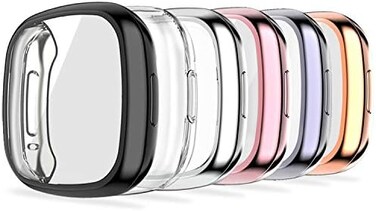 KPYJA 6-Pack Screen Protector Compatible with Fitbit Versa 3/Sense Case, Soft TPU Plated Case All-Around Protective Screen Full Cover Bumper Compatible for Fitbit Sense/Versa 3 Smart Watch.