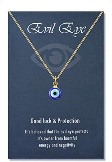 PPJew Evil Eye Necklace Chain Blue Eyes Amulet Pendant Necklace Ojo Turco Kabbalah Protection Adjustable Delicate Jewelry Gift for WomenSilver/Gold.