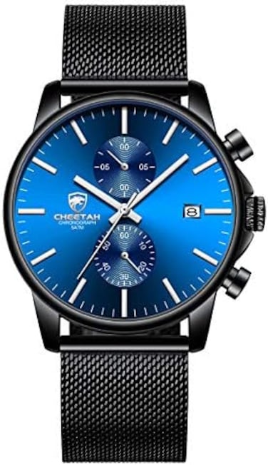 GOLDEN HOUR Mens Watch Fashion Sleek Minimalist Quartz Analog Mesh Stainless Steel Waterproof Chronograph Watches for Men with Auto Date.