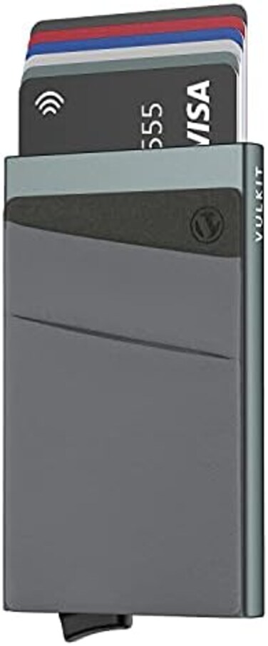 VULKIT Card Holder with Money Pocket Pop Up Wallet RFID Blocking Slim Metal Bank Card Case Holds.