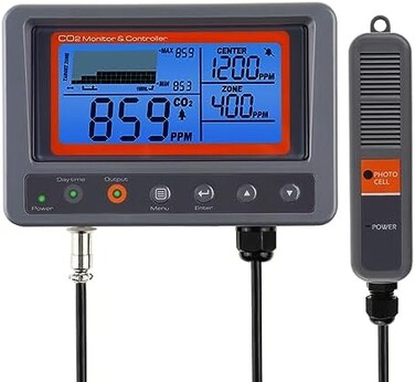 TEKCOPLUS CO2 Controller Carbon Dioxide Monitor Air Quality Monitor CO2 Meter with Day and Night Control Relay Function, NDIR Sensor Probe Cable, CO2 Detector for Green House Grow Room Factory Home Of