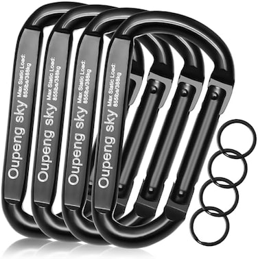 Oupeng sky Carabiner Clip, 855lbs，3" Iron Heavy Duty Cari for Hammocks, Camping Accessories, Hiking, Keychains，Outdoors and Gym etc, Small Carabiners for Locking Dog Leash, Harness and Key Ring, Black