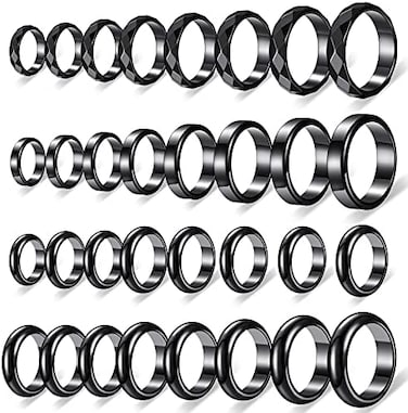 Hicarer 32 Pieces Genuine Hematite Rings Set Negative Energy Ring Non Magnetic Hematite Stone Ring 6t Curved Surface Ring 6 Plane Ring 6t Faceted Ring Size 6-13 or Teen Girl Cute Cool Jewelry.