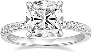 EAMTI 3. 5CT 925 Sterling Silver Rings Cushion Cut Cubic Zirconia CZ Engagement Rings Wedding Bands for Women Promise Rings for Her Size 3-13.