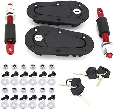 TIOIT Flush Hood Latch and Pin Kit - Black，Universal Racing Car Hood Pin Engine Bonnet Latch Lock Kit.