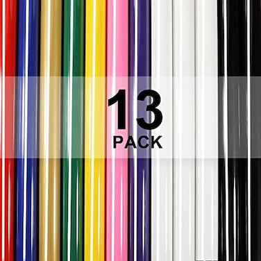 XSEINO HTV Heat Transfer Vinyl for T-Shirts 12"x10" - 12 Pack Iron On for Cricut - 9 Assorted Colors (Total 12inx10ft.