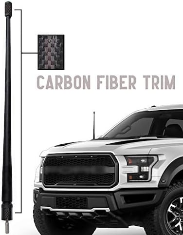 Votex - 13 3/4 Inch Rubber Antenna fits Ford F-150F-250F-350F-450F-550Bronco Accessories - USA Stainless Steel Threading - Black Carbon Fiber Trim - Tuned Internal Copper Coil.
