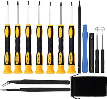 HKIDEE 15 in 1 Torx Screwdriver Set with T3 T4 T5 T6 T8 T10 Security Torx screwdriver and ESD tweezers, Magnetic Screwdrivers Precision Repair Kit for Xbox, iPhone, PS4, Macbook, Watch, Electronics.