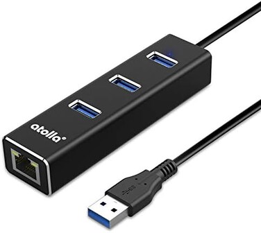atolla USB to Ethernet Adapter, 3 Ports USB 3. 0 Hub with 10/100/1000 Mbps LAN RJ45 Gigabit Network Adapter, Supports Windows 10/8/7, Mac OS, Linux.