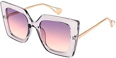 FEISEDY Sunglasses Womens Trendy, Oversized Square Shades, Pearl Inlay Cat Eye Frame UV400 Protection B2625.