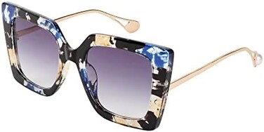 FEISEDY Sunglasses Womens Trendy, Oversized Square Shades, Pearl Inlay Cat Eye Frame UV400 Protection B2625.