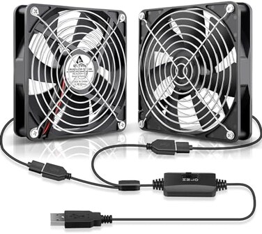 GDSTIME Dual 140mm USB Fan 5V Powered DC Brushless Fans with 2 in 1 USB Cable for AV Receiver DVR PlayStation Computer Home Theater Cabinet Cooling.