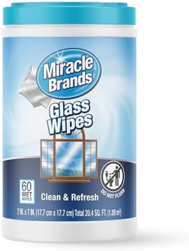 MiracleWipes for Glass, Disposable and Streak Free Cleaning Wipes for Mirrors, Windows, Kitchen, Home, and Auto - 60 Count.