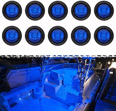 مصباح PSEQT 3 LED دائري داخلي للقارب، مصباح مؤخرة القارب، مصباح متعدد الاستخدامات، إضاءة قمرة القيادة البحرية، مقاوم للماء، مناسب لصيد الأسماك، قوارب الكاياك، اليخوت، القوارب الشراعية (أزرق، 10 قطع).